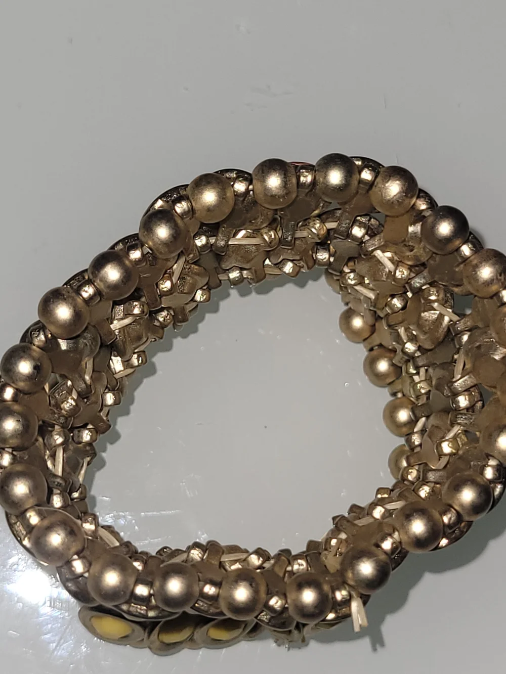 Vintage Gold Tone Yellow Enamel Wide Stretch Bracelet 7" Statement Cuff Boho - Picture 5 of 9